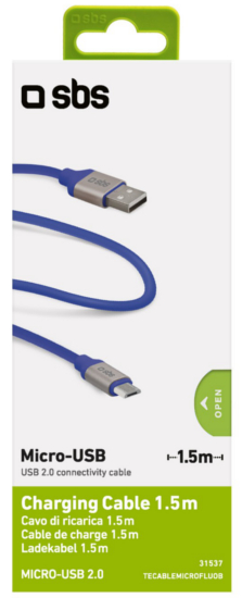 KABEL USB MICRO(M)->USB-A(M) 2.0 1.5M NIEBIESKI SBS