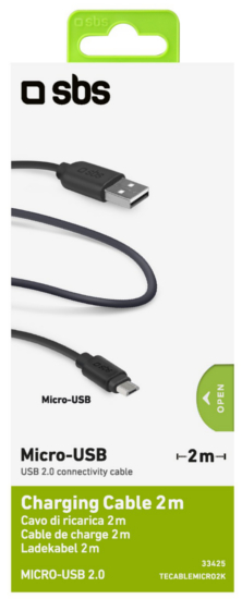 KABEL USB MICRO(M)->USB-A(M) 2.0 2M CZARNY SBS