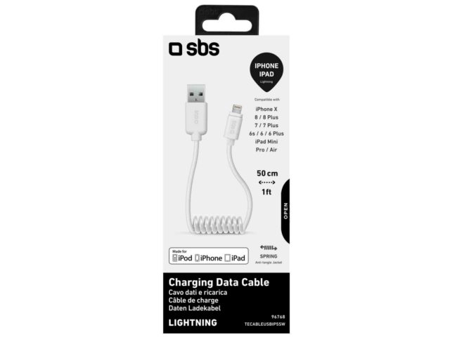 KABEL LIGHTNING(M)->USB-A(M) 0.5M BIAŁY SPIRALA SBS