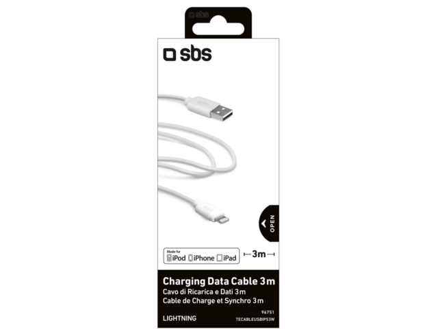KABEL LIGHTNING(M)->USB-A(M) 3M BIAŁY SBS