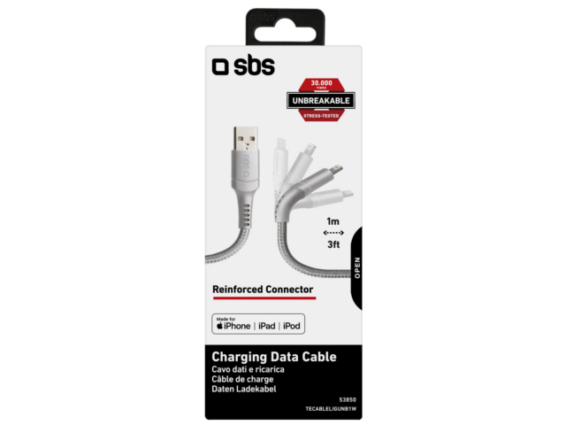 KABEL LIGHTNING(M)->USB-A(M) 1M BIAŁY PROFILOWANY SBS